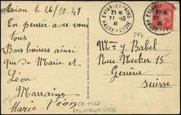 Let LETTRES DU XXe SIECLE N°514 Obl. EVIAN-LES-BAINS 27/10/41 Sur CP, Tarif Frontalier Pour GENEVE, TB - Storia Postale