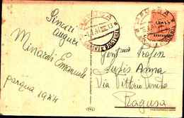 87487) Cartolina Con 15c.amlire Occupazione Americana In Sicilia Da Ragusa Per Città  Il 6/4/1944 - Occ. Anglo-américaine: Sicile