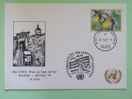 United Nations (Wien) 1997 Special Cancel On Card - Orchid Flower - UNPA Marke Munze - Brieven En Documenten