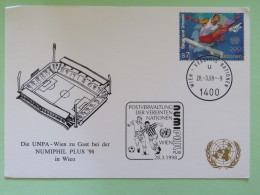 United Nations (Wien) 1998 Special Cancel On Card - Sport Hurdles - Football Soccer NUMIPHIL - Brieven En Documenten