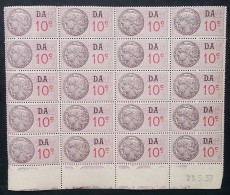 Planche 20 Timbres Fiscaux - SURCHARGE DA 10c - Coin Daté 23.5.1939 - Neufs - Stamps