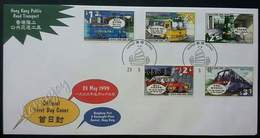 Hong Kong China Public Road Transport 1999 Vehicle Train Locomotive Bus Taxi Railway (stamp FDC) - Covers & Documents