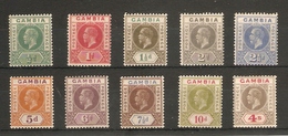 GAMBIA 1921 - 1922 WATERMARK MULTIPLE SCRIPT CA SET SG 108/117 MOUNTED MINT Cat £110 - Gambia (...-1964)