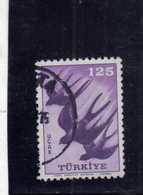 TURCHIA TURKÍA TURKEY 1959 AIR MAIL POSTA AEREA BIRD FAUNA AVICOLA BIRDS UCCELLI Swallows RONDINI 125k USATO USED OBLIT - Luchtpost