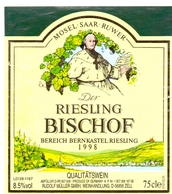 Etiket Etiquette - Vin - Wijn - Riesling - Bischof - Bernkastel - Rudolf Muller - Zell 1998 - Riesling