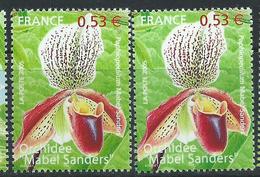 [23] Variété : N° 3763 Orchidée Mabel Sanders Feuillage Vert-jaune Au Lieu De Vert + Normal ** - Unused Stamps