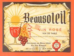 étiquette Ancienne Vin De Table Rosé Beausoleil Vins Domange à 54580 -12°/° - 98 Cl - Rosé (Schillerwein)