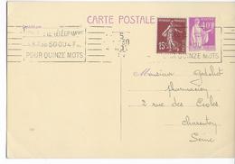 1937 - PAIX - CARTE ENTIER Avec REPIQUAGE COMMERCIAL Au DOS "QUANTIN" De PARIS - Cartes Postales Repiquages (avant 1995)