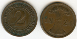 Allemagne Germany 2 Reichspfennig 1924 A J 314 KM 38 - 2 Renten- & 2 Reichspfennig