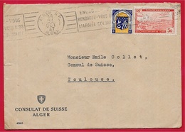 1947 Lettre Par Avion ALGER Algérie Par Consulat De Suisse à Destination Consul 31 TOULOUSE Affranchissement Composé - Luftpost