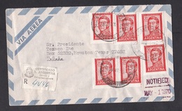 Argentina: Registered Airmail Cover To USA, 1970, 6 Stamps, R-label, Auxiliary Cancel 'Notified' (traces Of Use) - Brieven En Documenten