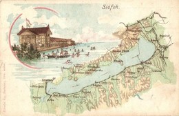 ** T2/T3 Siófok, Balaton Térkép, Károlyi Gy. Kiadása, Litho (fl) - Ohne Zuordnung