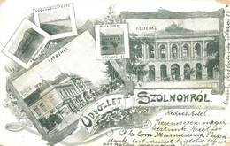 T2/T3 1898 Szolnok, F?gimnázium, Tisza-vidéki Hitelintézet, Megyeháza, Városháza, Seb?k Nándor üzlete. Art Nouveau, Flor - Ohne Zuordnung