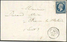 Lettre N°15 25c Bleu S/lettre D'Angerville, Superbe Variété, Encoche Angle NO   - TB - 1853-1860 Napoleon III