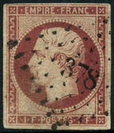 Oblit. N°18 1F Carmin Obl PC 378 Pelurages Au Verso, Belle Présentation - B - 1853-1860 Napoleon III