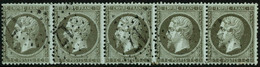 Oblit. N°19 1c Olive, Bande De 5 étoile 17 - TB - 1862 Napoleon III