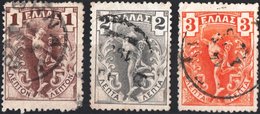 GRECIA, GREECE, DIVINITA, MITOLOGIA, HERMES, 1901, FRANCOBOLLI USATI YT 146-148   Scott 165-167 - Used Stamps
