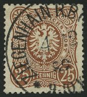 Dt. Reich 43a PF IV O, 1880, 25 Pf. Braun Mit Plattenfehler Erstes N In Pfennig Durchbrochen, Helle Stelle Sonst Pracht, - Gebruikt