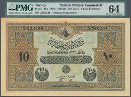 02523 Turkey / Türkei: 10 Livres - 2 Eme Emission AH1334 (1918) British Military Counterfeit, P.110x, PMG - Turkije