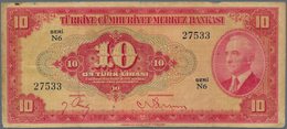 02540 Turkey / Türkei: 10 Lira L. 1930 (1947-1948) P.147, Yellowed Paper With Many Folds And Some Spots At - Turkije