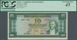 02546 Turkey / Türkei: 10 Lira L.1930 (1951-61), P.156a, Lightly Toned Paper With A Few Soft Folds, PCGS G - Turkije