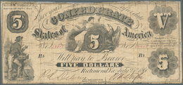 02576 United States Of America - Confederate States: 5 Dollars 1861, P.8 In Heavily Used Condition With Re - Valuta Van De Bondsstaat (1861-1864)