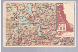 Schweiz Gruss Aus ...Tellskapelle Luzern Sarnen Altdorf Landkarte MAP Ca 1900 2 Scans - Sarn