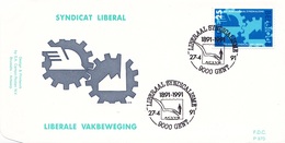 B01-086-1 2405  MET P970 FDC   Syndicat 100 Ans Parti Libéral 27-4-1991 9000 Gent €3 - 1991-2000