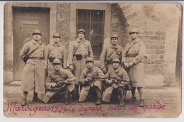 CARTE PHOTO ARNOUVILLE : SOLDATS DU 401ème - MARDI GRAS 1924 - DEPART POUR LA GARDE - ATELIER EQUIPE MOBILE - 2 SCANS - - Arnouville Les Gonesses