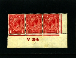 GREAT BRITAIN - 1924  1d  WMK  BLOCK CYPHER  CONTROL STRIP OF 3  V34  IMPERF  MINT/MINT NH  SG 419 - Unused Stamps