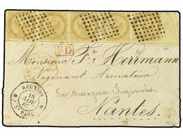 442 REUNION. 1867 (Nov 18). Cover From St. Paul To Nantes Franked By Sheet Marginal Strip Of Five 1859-65 <B>10c</B> Bis - Andere & Zonder Classificatie