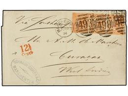 482A GRAN BRETAÑA. 1874. MANCHESTER To CURAÇAO (Netherland Antilles), Folded Letter Franked With Three <B>4 D.</B> Orang - Other & Unclassified