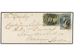 491 AUSTRALIA. Sg.34, 36. 1863. BRIGHTON (Tasmania) To SECUNDERABAD (India). Envelope Franked With <B>2 D.</B> Slate Gre - Other & Unclassified