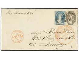 492 COLONIAS INGLESAS. Sg.36, 44. 1867. <B>VAN DIEMENSLAND. </B>HOBART TOWN To LONDON. <B>4 D.</B> Blue And <B>6 P.</B>  - Other & Unclassified