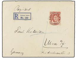 514 FALKLAND. Sg.50. 1913. FALKLAND To GERMANY. <B>5 Sh. </B>red. Registered Cover, Arrival On Reverse. RARE Stamp On Co - Other & Unclassified