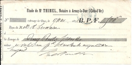 CHEQUE . ARNAY LE DUC . 1872 - Chèques & Chèques De Voyage