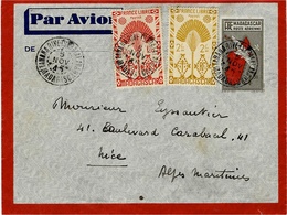 1945- Enveloppe E P 4,50 F  PAR AVION  + Compl. France Libre 3,50 F  Pour La France - Briefe U. Dokumente