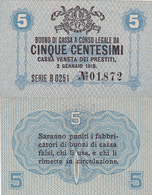 CASSA VENETA DEI PRESTITI - CAT. N° 10 - RARO - 5 CENTS - FIOR DI STAMPA SERIE B Nr.01,872 - Biglietti Consorziale