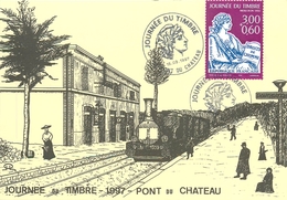 PONT DU CHATEAU - CP ILLUSTRATEUR - LA GARE - TRAIN EN GARE VOYAGEURS - FÊTE DU TIMBRE 1997 -BEAU CACHET PONT DU CHATEAU - Pont Du Chateau