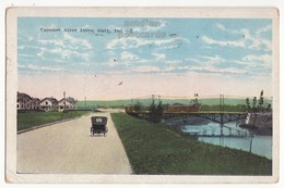 GARY IN, OLD CAR ON CALUMET RIVER DRIVE, TROLLEY CROSSING BRIDGE 1920s Postcard - Gary