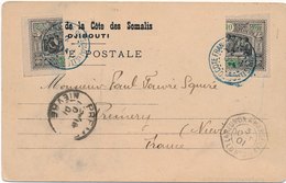 Cote Française Des Somalis Djibouti Timbres Coupés En Deux Cachet De Ligne Cover Bisect - Brieven En Documenten