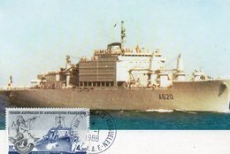 Taaf Kerguelen Port Aux Français Passage De L' Aviso A620  L'Eure Carte Maximum Du 1/1/1987 1ier Jour - Used Stamps