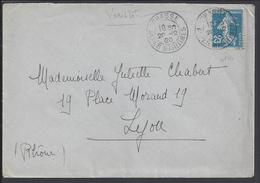 FR - 1920 - Semeuse 25 Ct, N° 140, Avec Variété Blanche "fil Entrelacé" Enveloppe De Grasse Vers Lyon - B/TB - - Lettres & Documents