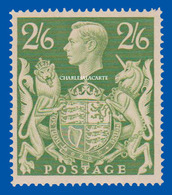 GREAT BRITAIN 1942  YELLOW-GREEN  2s.6d. COAT-OF-ARMS DEFINITIVE  U.M. S.G. 476b  N.S.C. - Ongebruikt