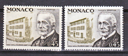 Monaco  911 Variété Bâtiment Sur Fond Vert Personnage Gris Et Fond Gris Personnage Noir  Neuf ** TB  MNH Sin Charnela - Varietà