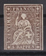 SUISSE STRUBEL 1857:  5 Rappen, Brun , Papier épais, Fil De Soie Vert (ZNr 22G), Neuf **, Forte Cote - Neufs