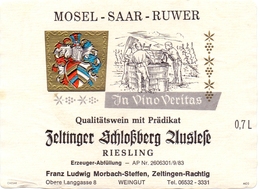 Etiket Etiquette - Vin - Wijn - Riesling - Zeltingen - Mosel Saar Ruwer - Riesling