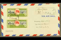 1951  Registered Cover From Taiz To New York, Franked Victory Commem 30b Perf And Imperf Airmail Stamps. Very Fine And S - Yemen