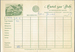 Facture Rechnung De L'Hôtel Zur Post, 555 Bernkastel Mosel (11/4/1973) - Sports & Tourism