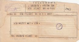 TELEGRAMME SENT FROM FOLOASI TO CLUJ NAPOCA, 1968, ROMANIA - Telégrafos